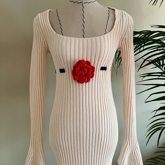 For Love And Lemons Cream Bodycon Sweater Dress with Slit | XS | NWOT - Picture 5 of 14
